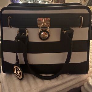 Elegant Black and White Striped Satchel